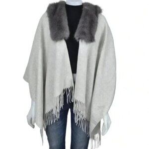 J.Crew Faux-Shearling  Wool Light Gray Poncho Cape One Size